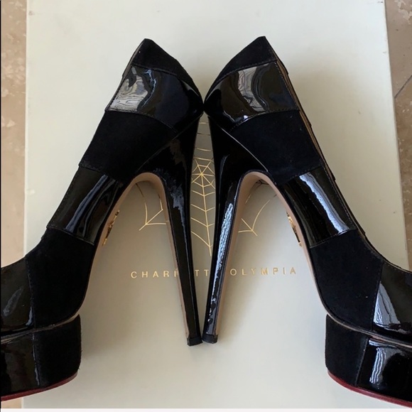 Charlotte Olympia Suede and Patent leather Priscilla In Stripes Pumps size 40 - Picture 3 of 6